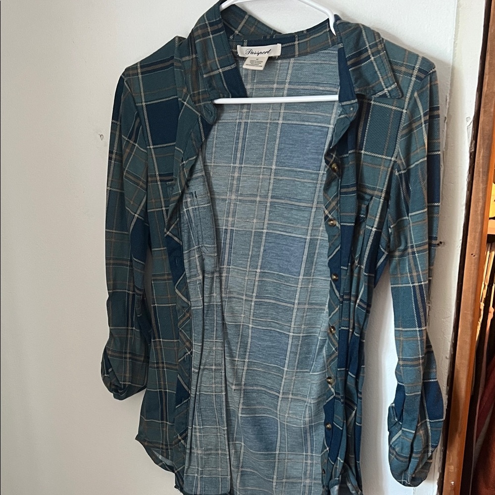 Passport Blue Plaid Women's Top
